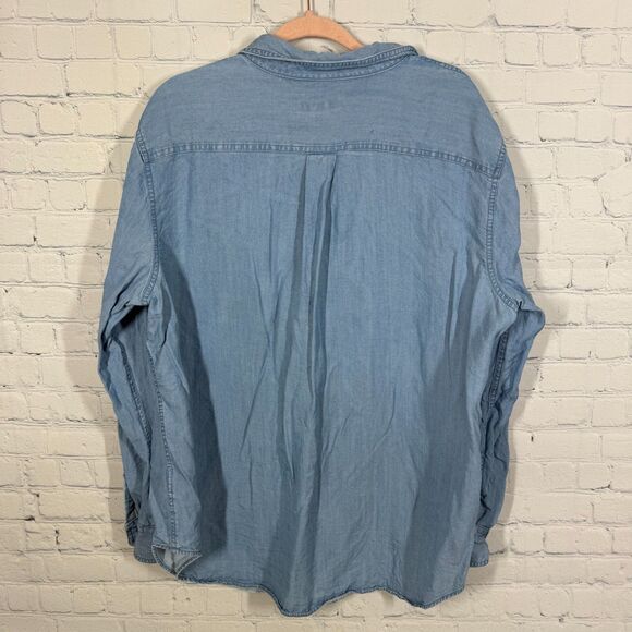Chaps Denim Button Shirt Womens Plus 1X Chambray Long Sleeve Lyocell Cotton Top - Picture 2 of 9